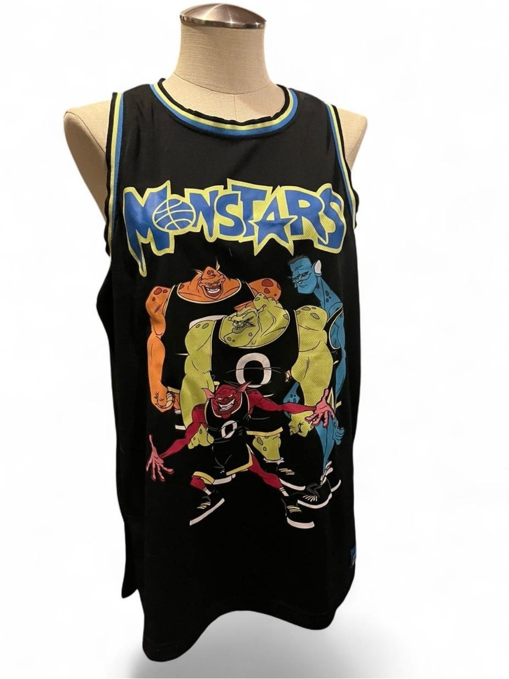 PacSun Black Monsters Graphic Basketball Tank with Blue and Yellow Trim
